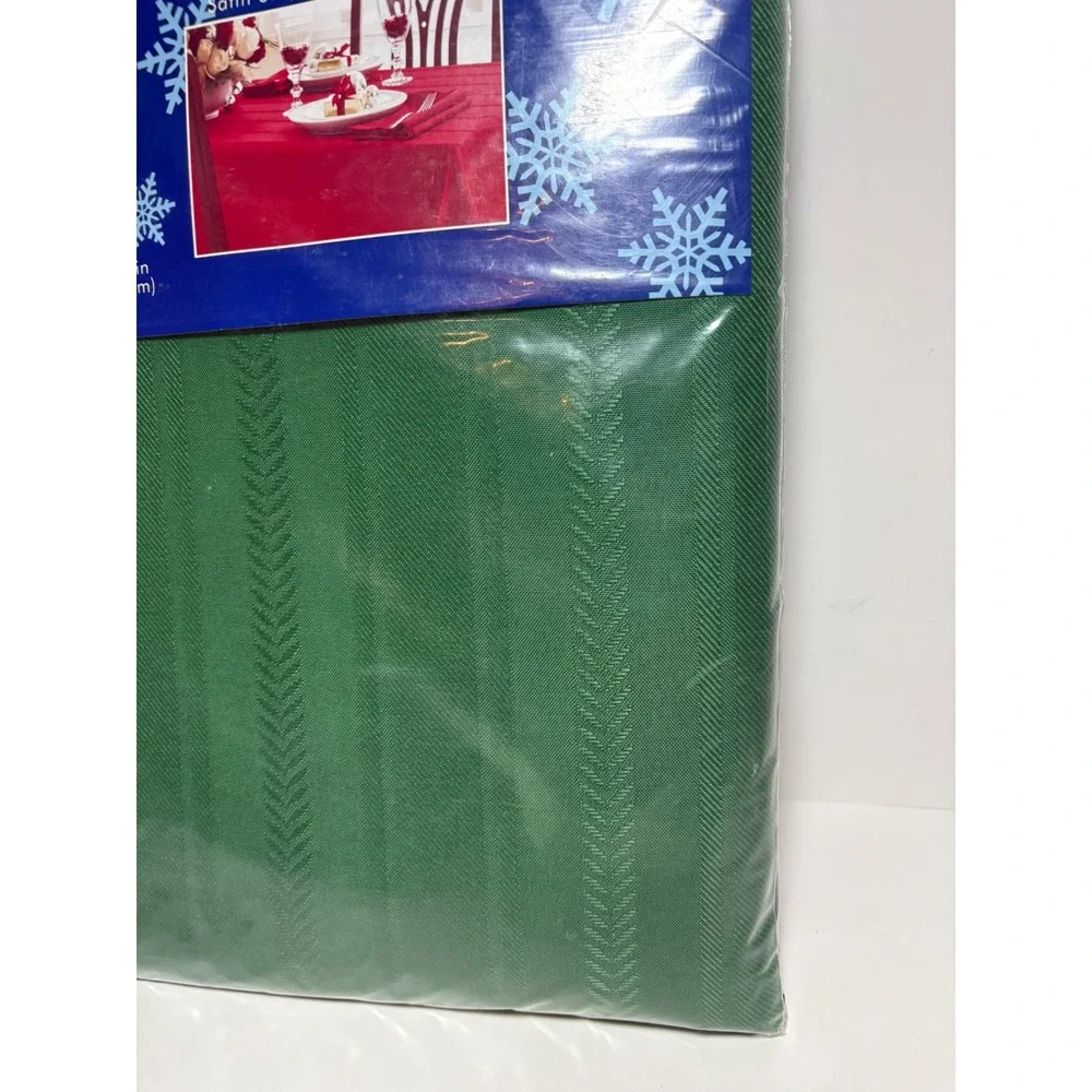 Trim A Home Green Satin Stripe Oblong Fabric Table Cover 60x102 New Old Stock